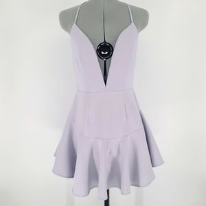 Mika & Gala Light Grey Deep V Neck Dress W/ Flounce Hem